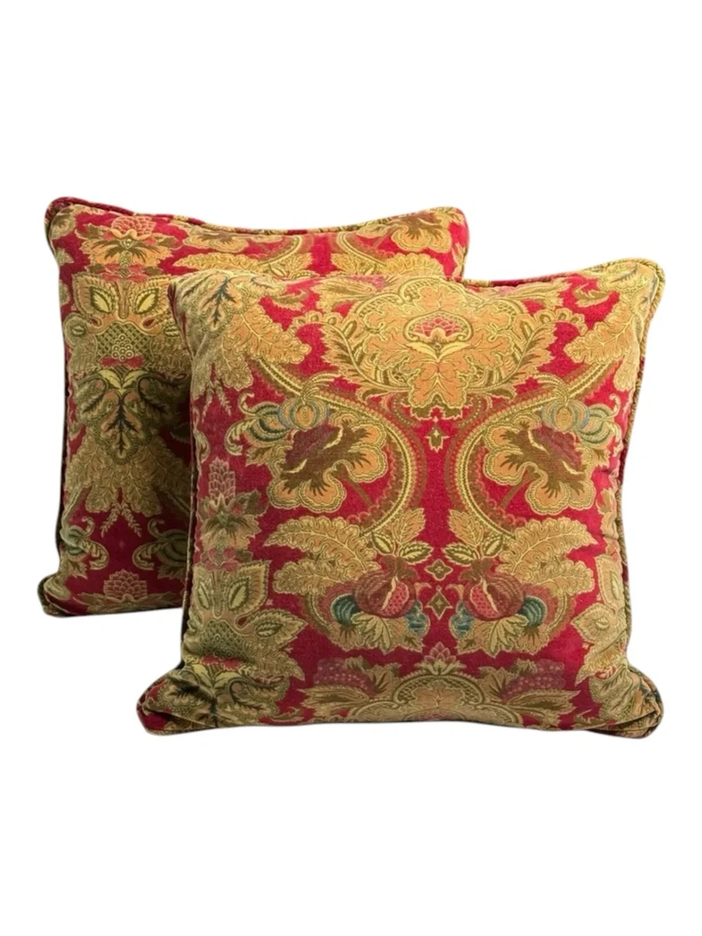 Ralph Lauren 𑗋 2 Red Jardiniere Velvet Throw Pillows 𑗋 Bed Sofa 𑗋 New Bohemian